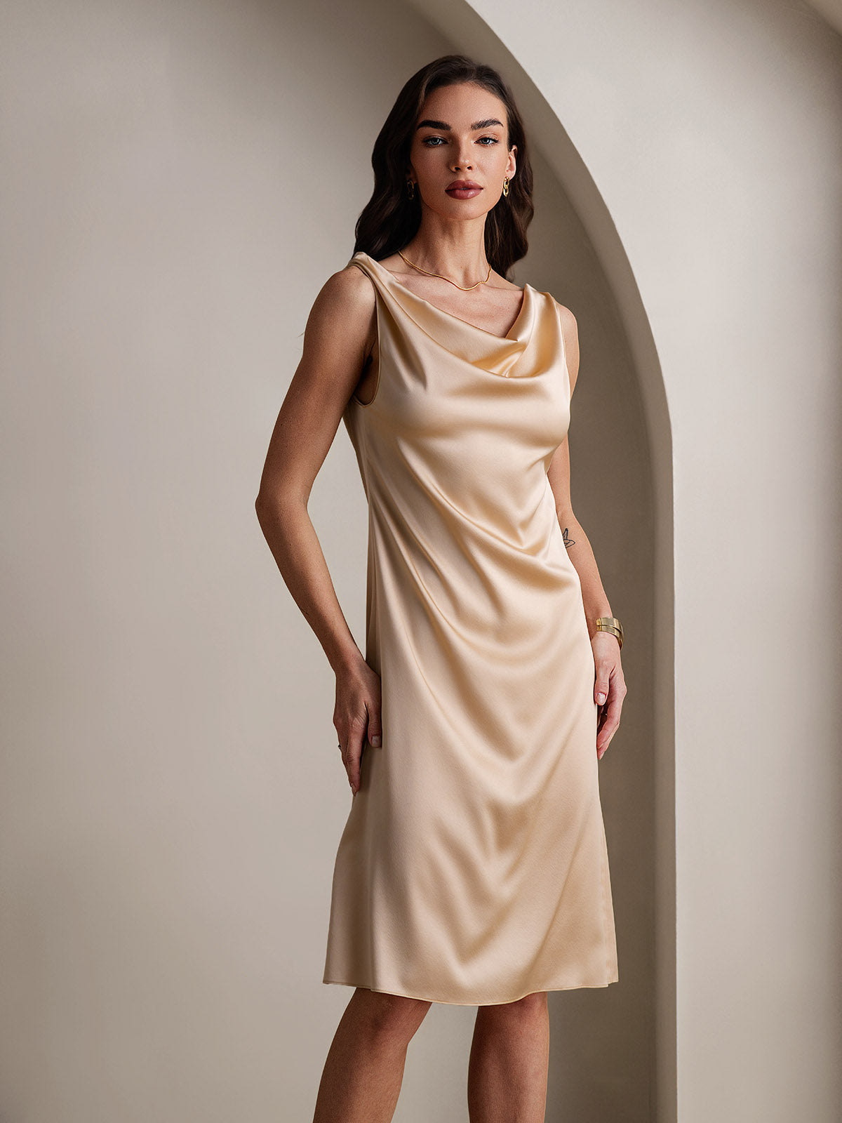 [Champagne] SilkSilky-DK 19Momme Silke Dress 003