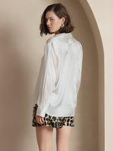[Hvid] SilkSilky-DK Long Sleeve Lapel Collar Dameskjorte 002