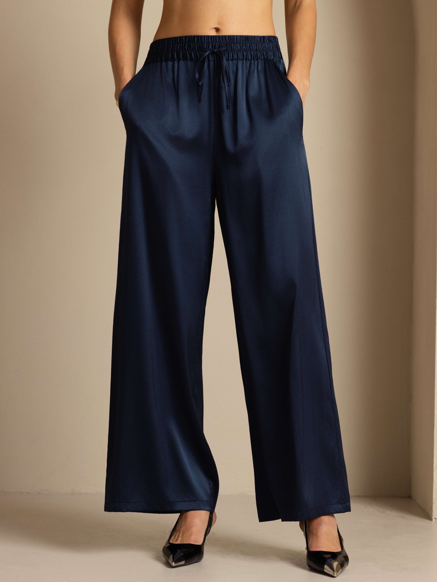 [Mørkeblå] SilkSilky-DK 19Momme Womens Pants 001