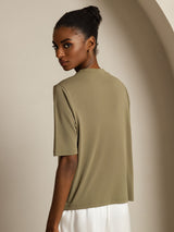 [Brændt Oliven] SilkSilky-DK Half Sleeve Crew Neck T-shirt til kvinder 002