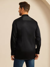 [Sort] SilkSilky-DK Long Sleeve Stand Collar Herreskjorte 002