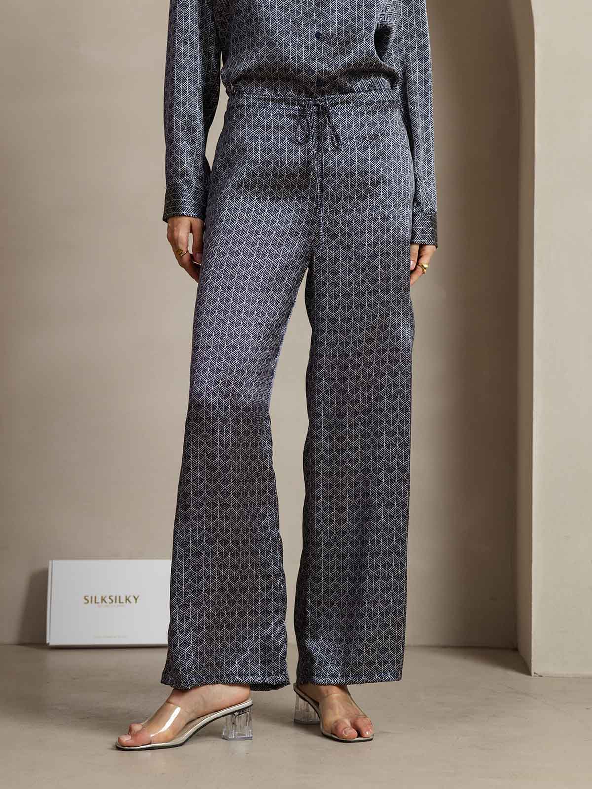 [Marine Ginkgo] SilkSilky-DK 19Momme Silke Womens Pants 001