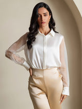 [Hvid] SilkSilky-DK 19Momme Silke Womens Shirt 003,