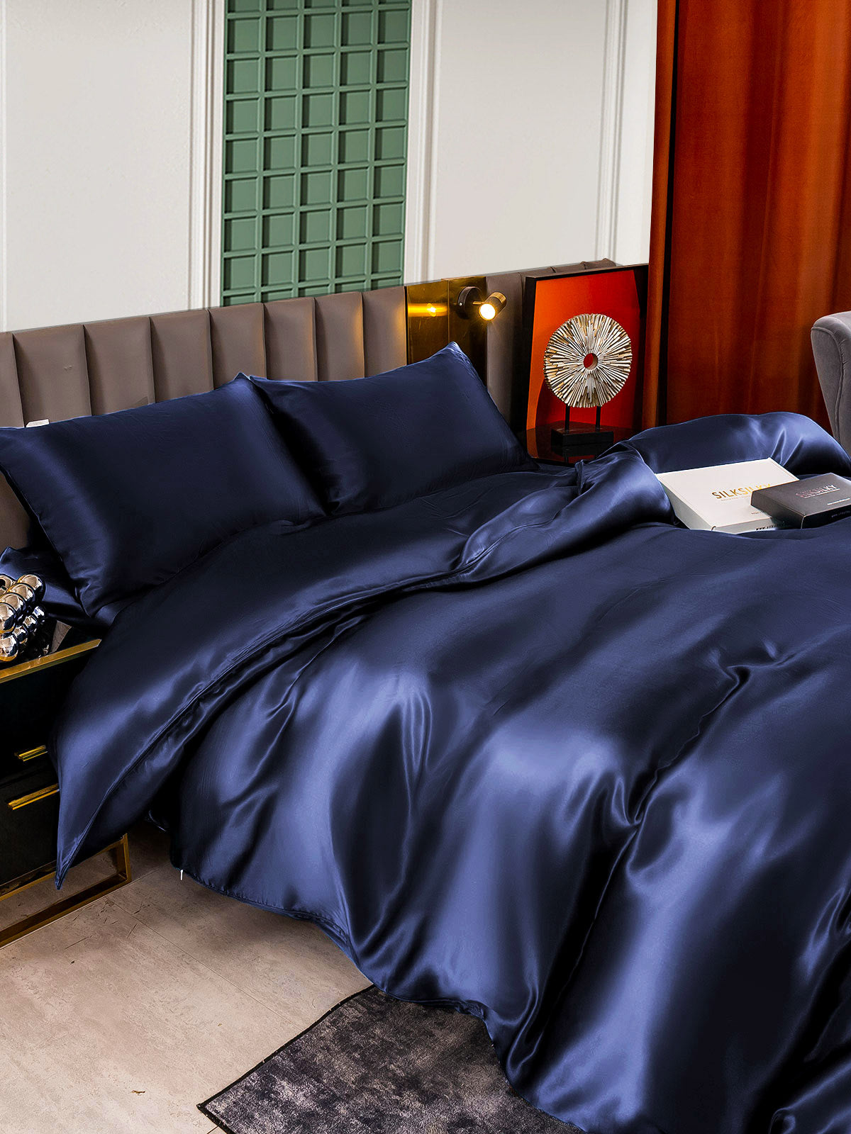 [Mørkeblå] SilkSilky-DK 25Momme Bedding Set 005