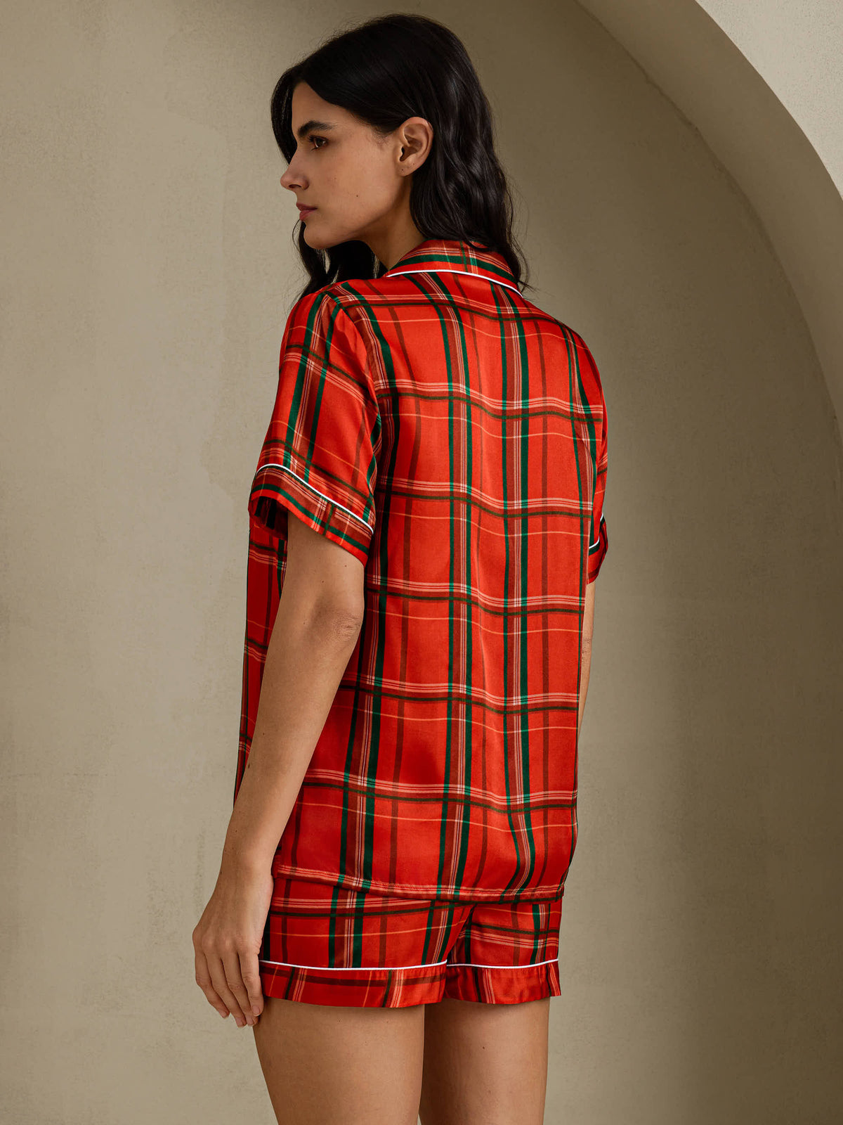 [Rødt Tern] SilkSilky-DK Short Sleeve Notch Collar Dame Pyjamas 002