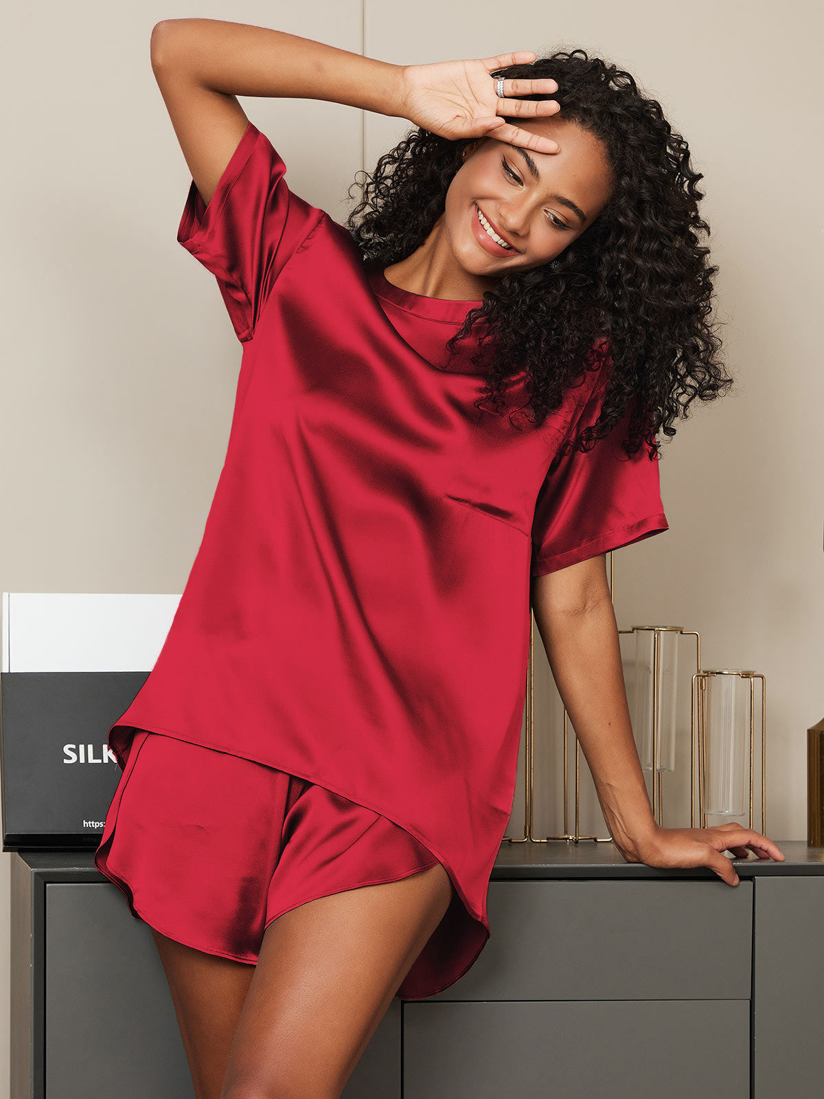 [Vin] SilkSilky-DK Short Sleeve Round Neck Dame Pyjamas 001