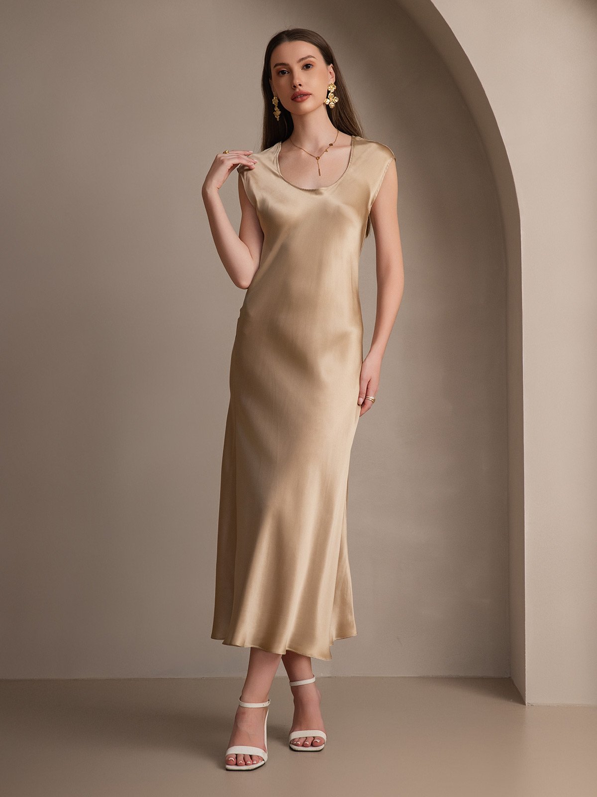 [Champagne] SilkSilky-DK 19Momme Silke Dress 003