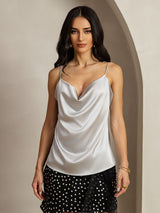 [Sølv] SilkSilky-DK Spaghetti Strap Cowl Neck Camisole Top 001