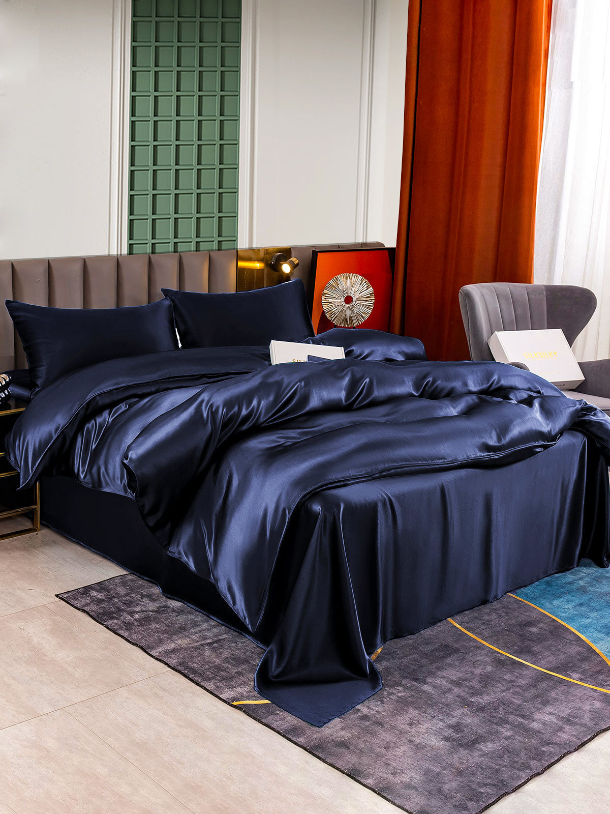 [Mørkeblå] SilkSilky-DK 25Momme Bedding Set 002