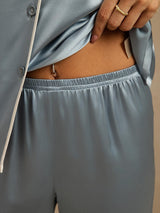 [Gråblå] SilkSilky-DK Langærmet Notchkrage Dame Pyjamas 005