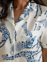 [Hvid Giraf] SilkSilky-DK Short Sleeve Notch Collar Dame Pyjamas 006