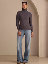 [Mørkegrå] SilkSilky-DK Long Sleeve Turtle Neck T-shirt til kvinder 006