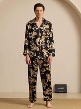 [Sort Drage] SilkSilky-DK Long Sleeve Notch Collar Pyjamas til Mænd 001