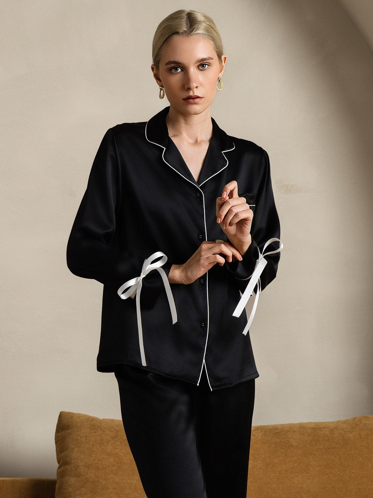 [Sort] SilkSilky-DK Silke Long Sleeve Revers Dame Pyjamas 003