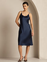 [Mørkeblå] SilkSilky-DK Sleeveless U hals Kjole 003