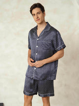 [Marine Ginkgo] SilkSilky-DK Short Sleeve Lapel Collar Pyjamas til Mænd 003