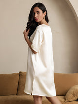 [Beige] SilkSilky-DK Half Sleeve V Neck Natkjole 002