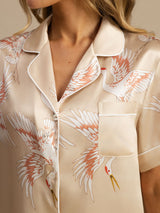 [Champagne] SilkSilky-DK 19Momme Kort ærme Notchkrage Dame Pyjamas 005