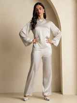 [Lysegrå] SilkSilky-DK Long Sleeve Boat Neck Bluse 008