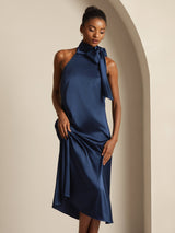 [Mørkeblå] SilkSilky-DK Sleeveless Halter Kjole 007
