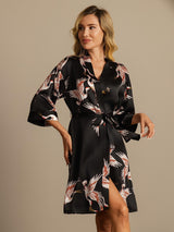 [Sort] SilkSilky-DK 19Momme 3/4 ærme Dame Morgenkåbe 008