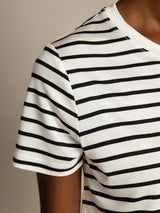 [Hvid Stribe] SilkSilky-DK Short Sleeve Crew Neck T-shirt til kvinder 004