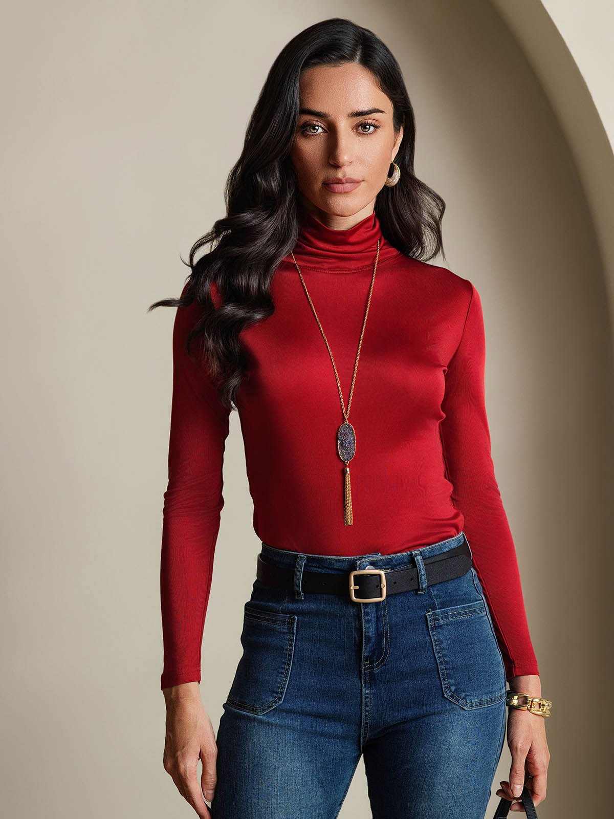 [Vin] SilkSilky-DK Langærmet Rullekrave T-shirt til kvinder 001