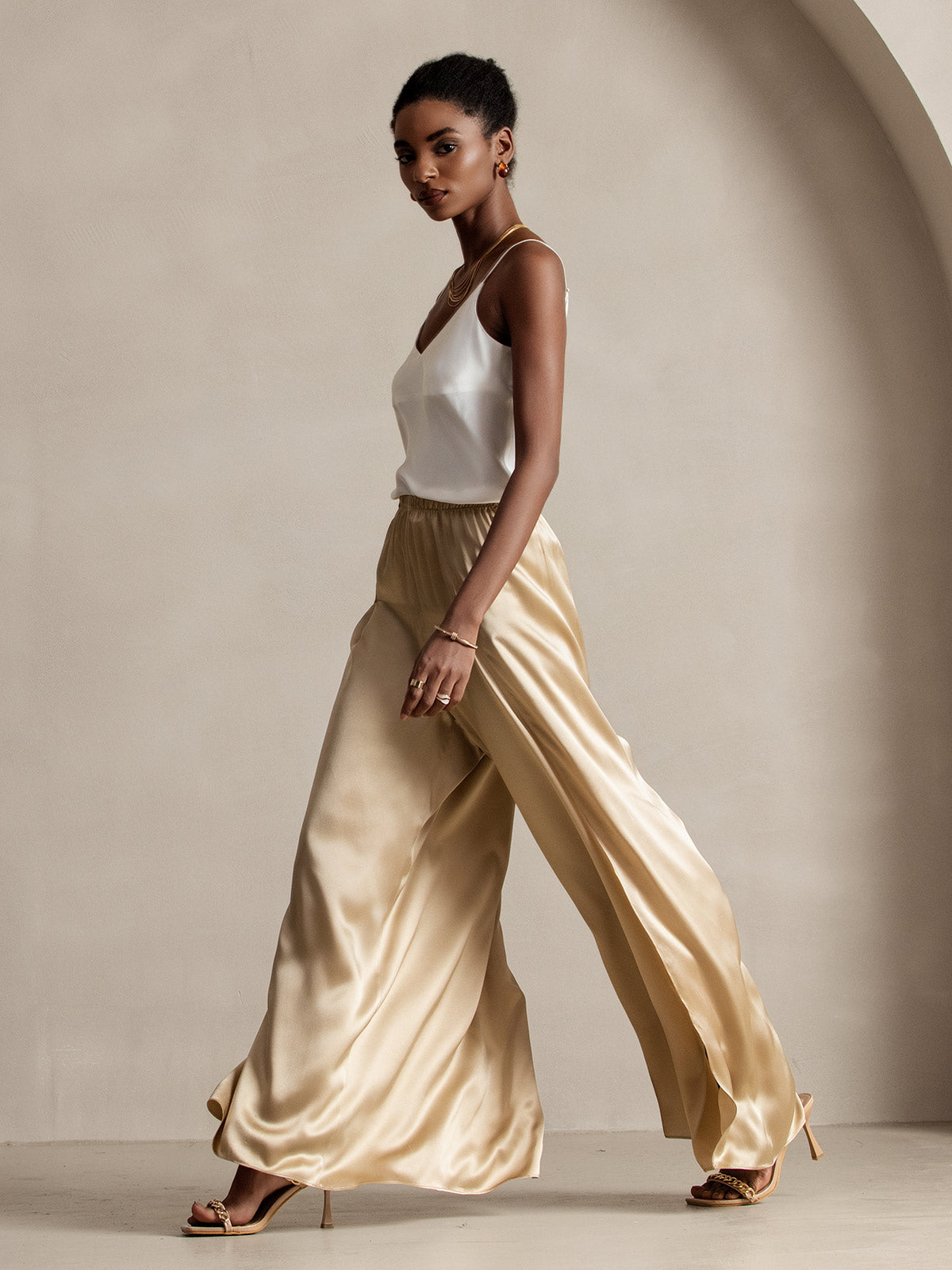 [Champagne] SilkSilky-DK 19Momme Silke Split Damebukser 007