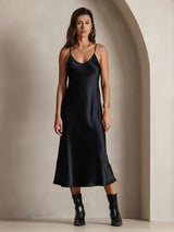 [Sort] SilkSilky-DK Sleeveless V Neck Kjole 003