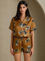 [Brun Løve] SilkSilky-DK Short Sleeve Notch Collar Dame Pyjamas 004