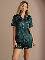 [Smaragd Zebra] SilkSilky-DK Short Sleeve Lapel Collar Dame Pyjamas 001