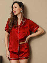 [Vin] SilkSilky-DK Kort ærme Notchkrage Dame Pyjamas 005