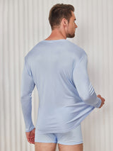 [Lyseblå] SilkSilky-DK Long Sleeve Round Neck Herre T-shirt 002