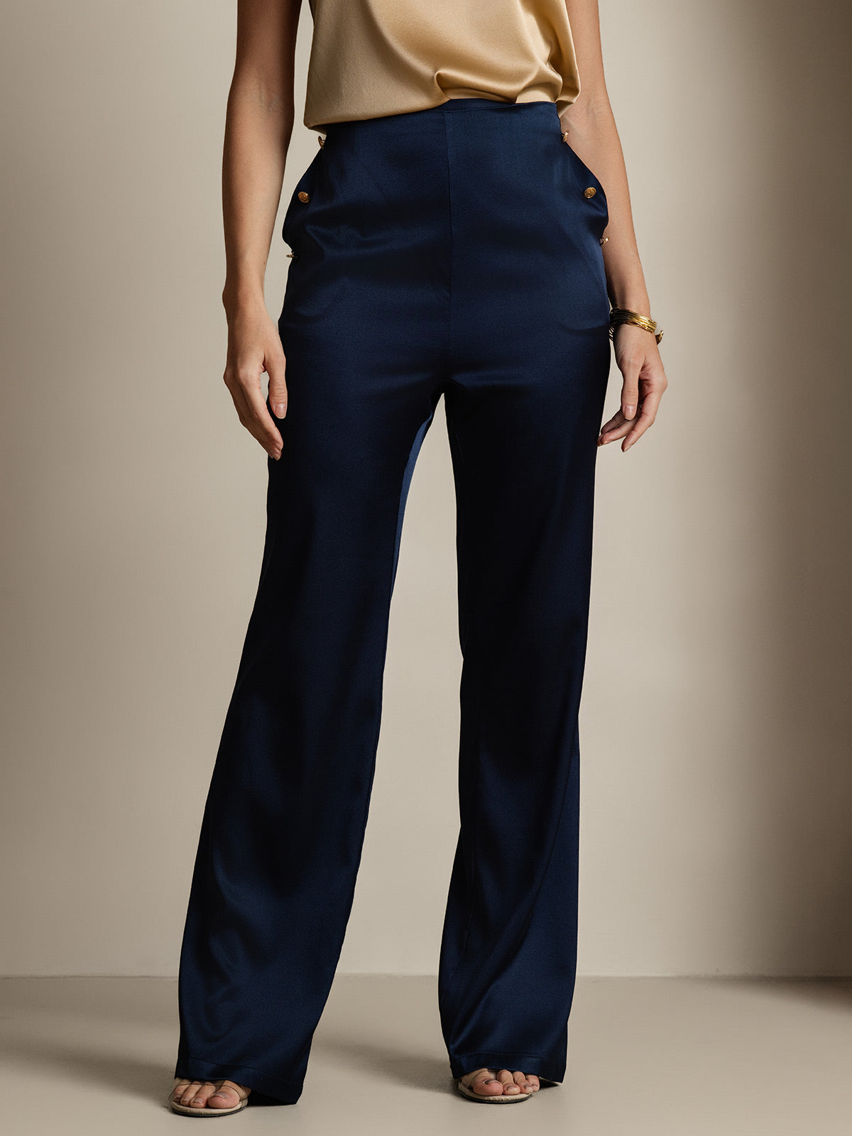 [Mørkeblå] SilkSilky-DK 19Momme Silke Womens Pants 003