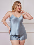 SilkSilky-DK Plus Size Camisole Set Gråblå 005