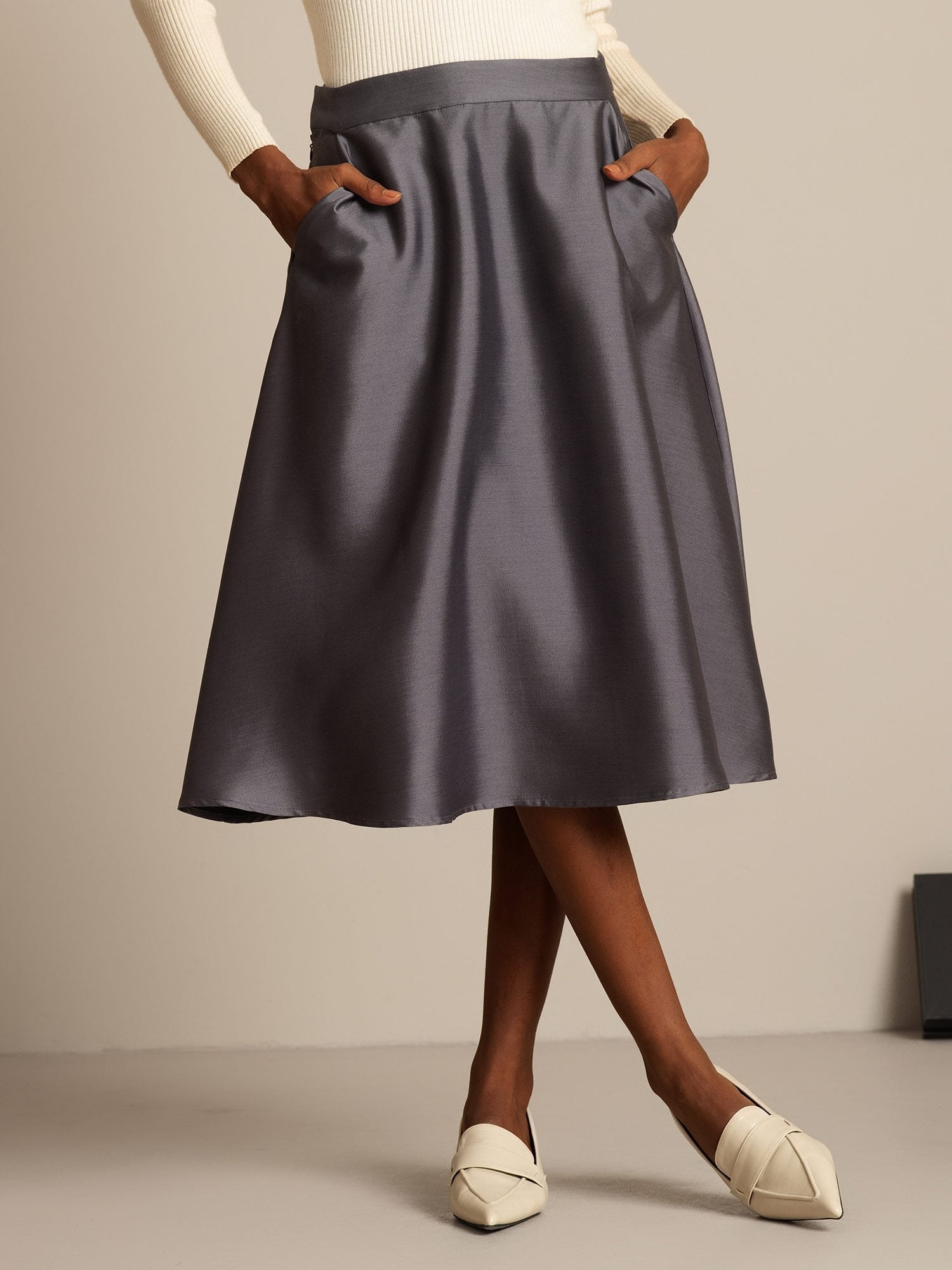 [Grå] SilkSilky-DK 32Momme Silke Skirt 001