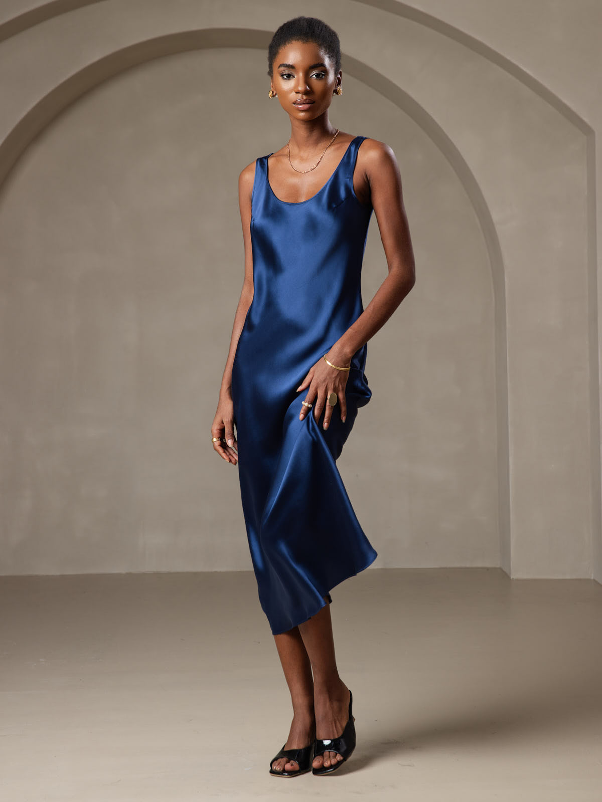[Mørkeblå] SilkSilky-DK Dress 006,