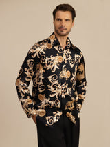 [Sort Drage] SilkSilky-DK Long Sleeve Lapel Collar Herreskjorte 003