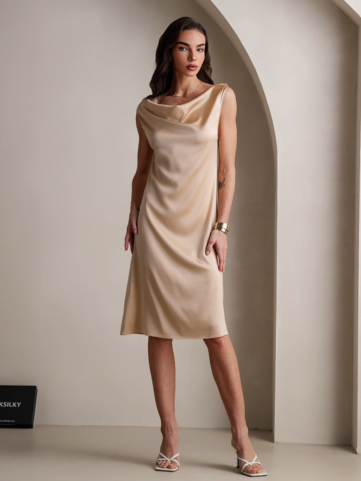 [Champagne] SilkSilky-DK 19Momme Silke Dress 005