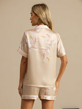 [Champagne] SilkSilky-DK 19Momme Kort ærme Notchkrage Dame Pyjamas 002