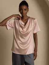 [Toscana] SilkSilky-DK Short Sleeve Cowl Neck Damebluser 004
