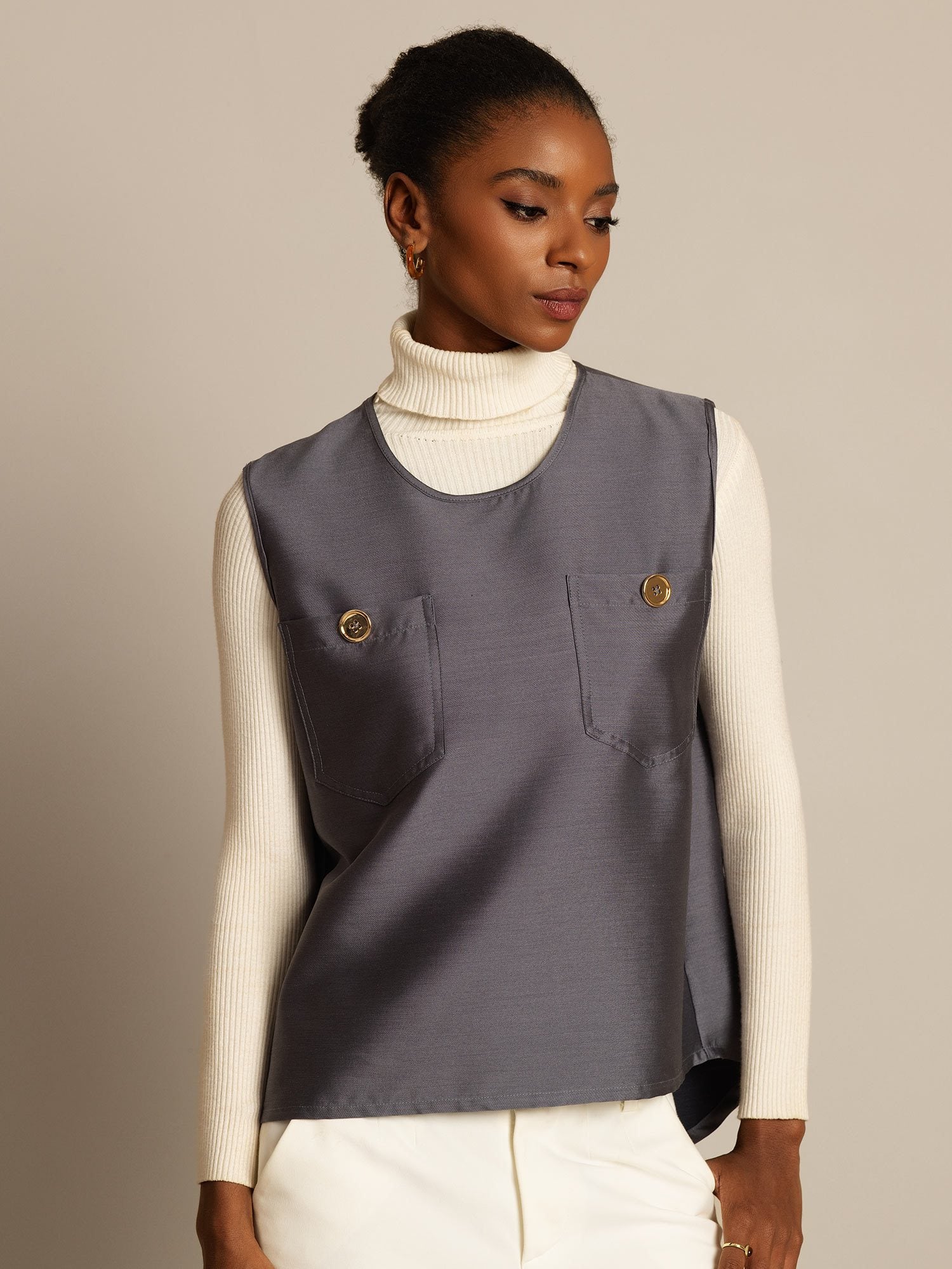 [Grå] SilkSilky-DK 32Momme Silke Womens Vest 004,