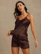 [Brun] SilkSilky-DK Sleeveless V Neck Camisole Sæt 003