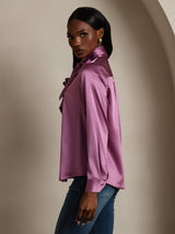 [Mørke Lilla] SilkSilky-DK Long Sleeve High Neck Bluse 004
