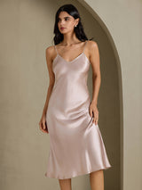 [Skyggegrå] SilkSilky-DK Sleeveless V Neck Kjole 006