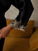 [Sort] SilkSilky-DK 3/4 Sleeve Dame Morgenkåbe 003