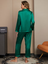 [Grøn] SilkSilky-DK Long Sleeve Lapel Collar Dame Pyjamas 002