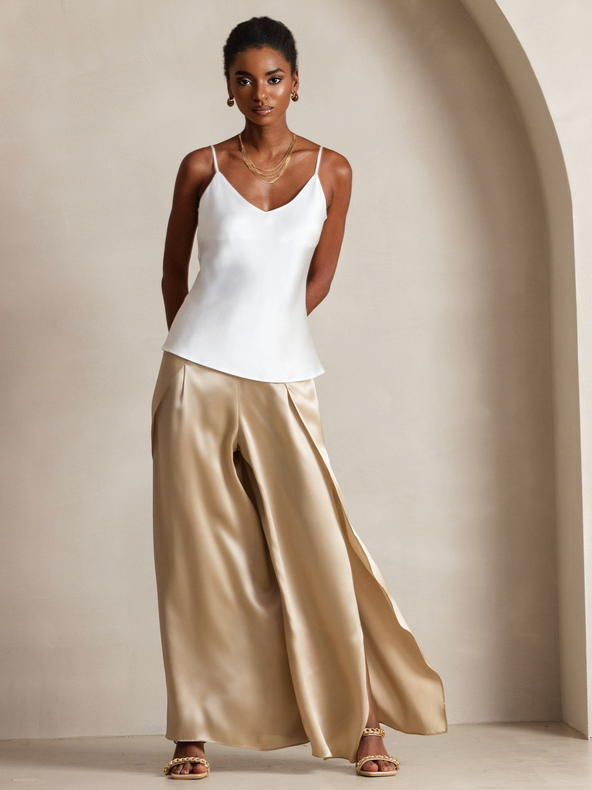 [Hvid] SilkSilky-DK Spaghetti Rem V Hals Camisole Top 001