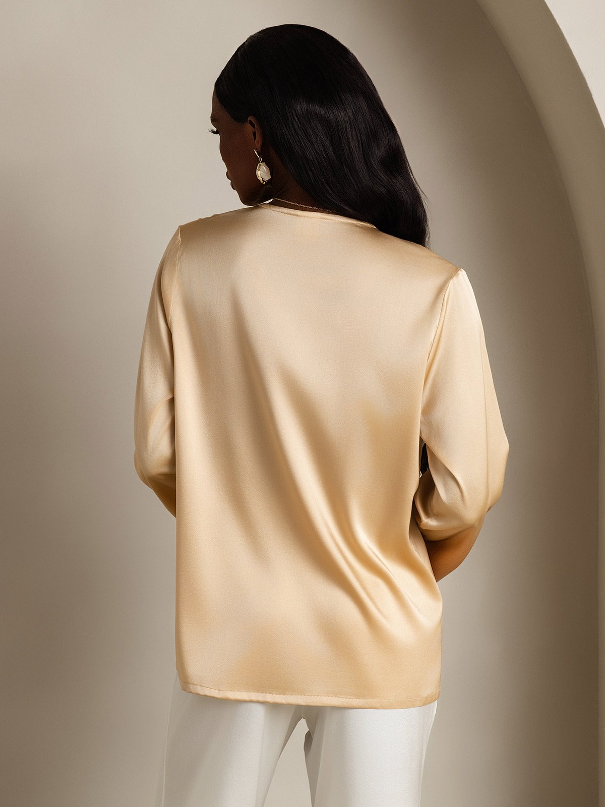 [Champagne] SilkSilky-DK 19Momme Silke Womens Shirt 002