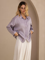 [Lilla] SilkSilky-DK Long Sleeve Lapel Collar Bluse 001